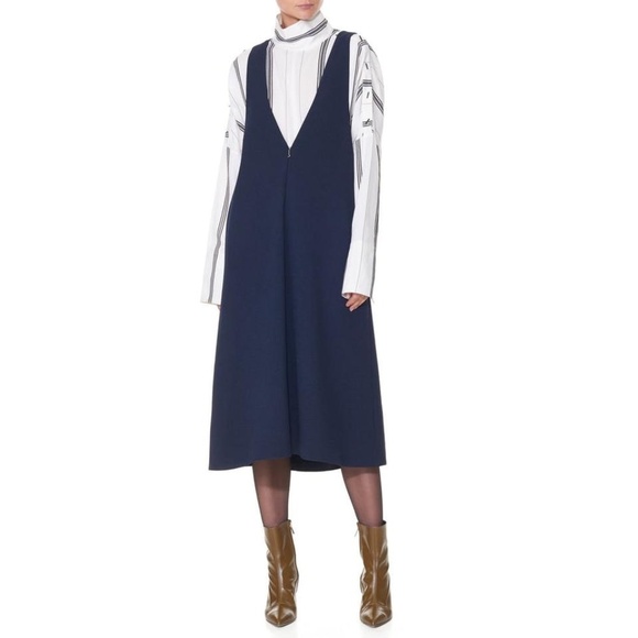 Tibi Dresses & Skirts - Tibi Navy Mica Crepe V-neck Midi  Dress Sz 6